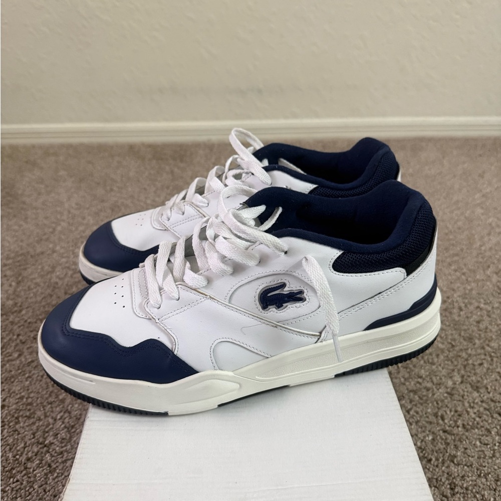 Lacoste Men's White and Navy Sneakers